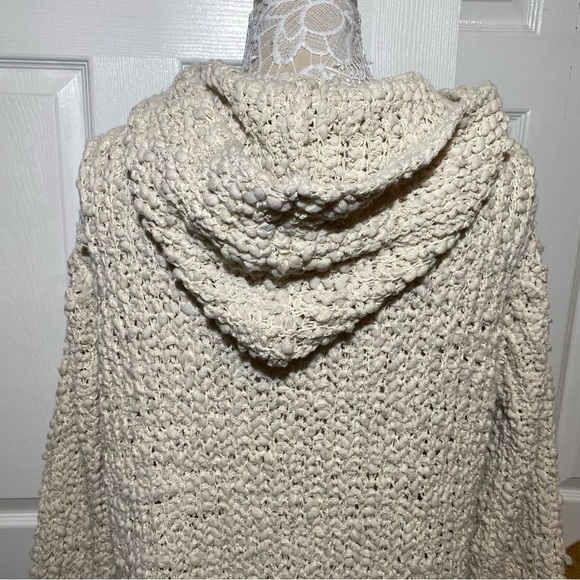 Flex Moda Natural Beige Oversized Popcorn Knit Hooded Cardigan Pockets Open M/L - Picture 10 of 16